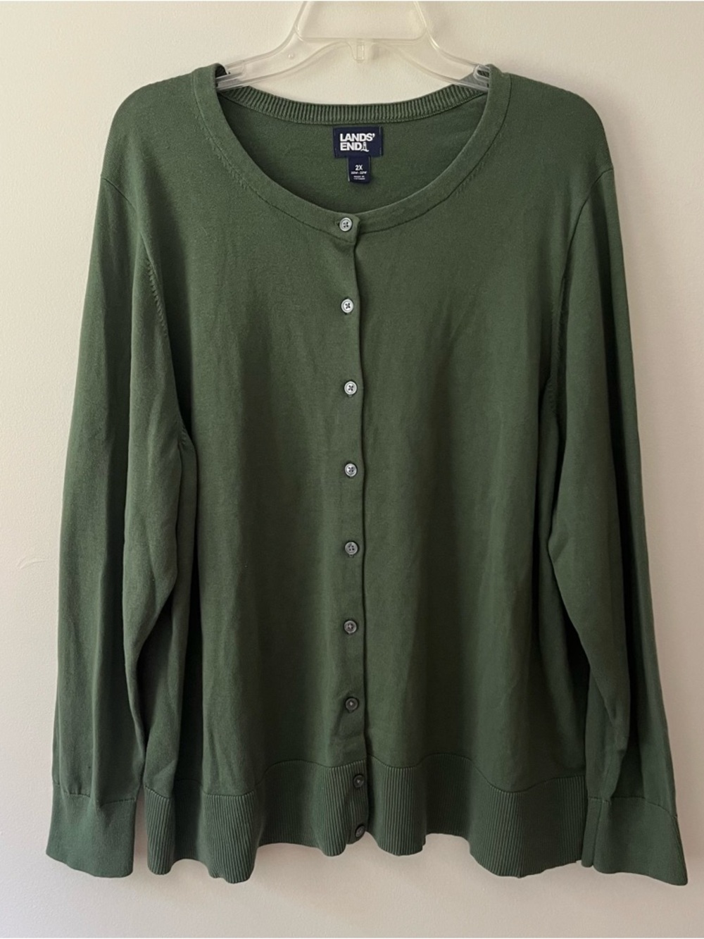 Lands' End Cardigan Sweater Green 2X Cotton